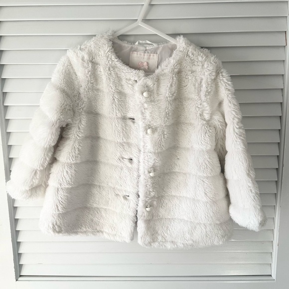 Janie and Jack Baby Girl 18-24 Month Coat White Ivory Faux Fur Bonjour Line Chic - Picture 2 of 7
